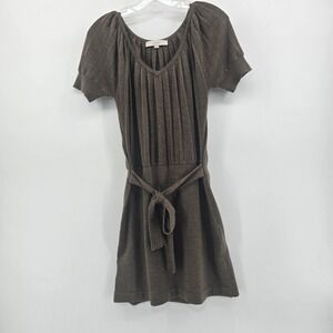 Ann Taylor Loft Brown Merino Wool Blend Knit Pleated Tie Waist Dress XS